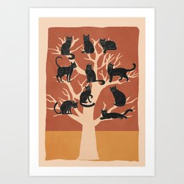 Black Cats in Tree 02 Art Print