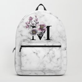 Letter 'M' Magnolia Flower Typography Backpack | Alphabet, Painting, Watercolor, Leaves, Magnolia, Uppercase, Monogram, Romance, Flower, M 
