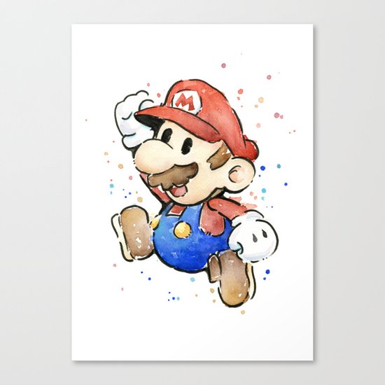 Mario Watercolor Canvas Print