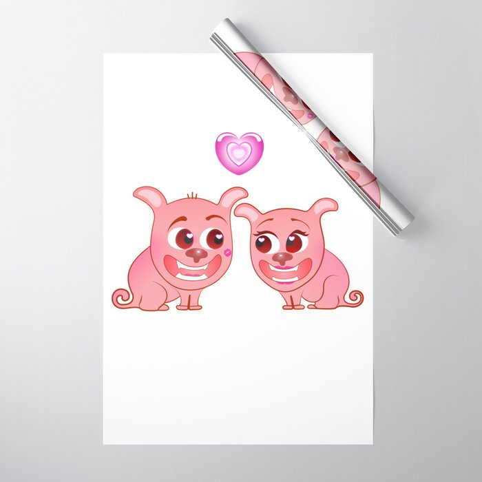 Two Pugs in Love on a Romantic Date.  Wrapping Paper