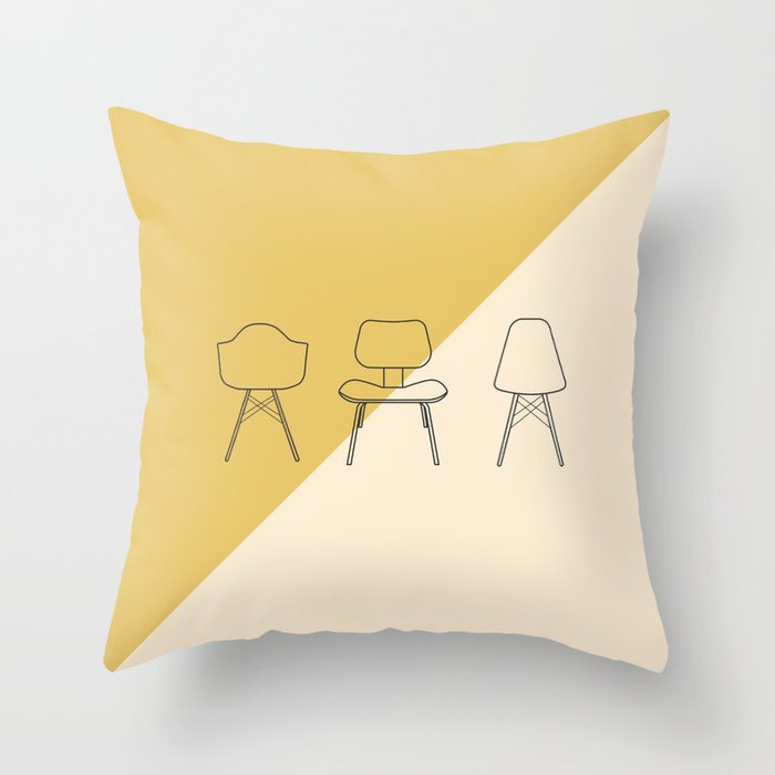 Eames Chairs // Mid Century Modern Minimalist Illustration Throw Pillow