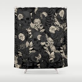 Skulls and Flowers Gothic Floral Black Beige Vintage Shower Curtain