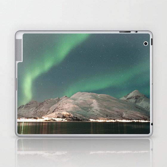 Northern Lights in the Kaldfjord | Winter Night in Norway Art Print | Astro Landscape Travel Photography Laptop & iPad Skin