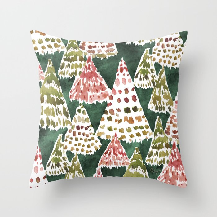 HOLIDAY FOREST Emerald Christmas Trees Throw Pillow