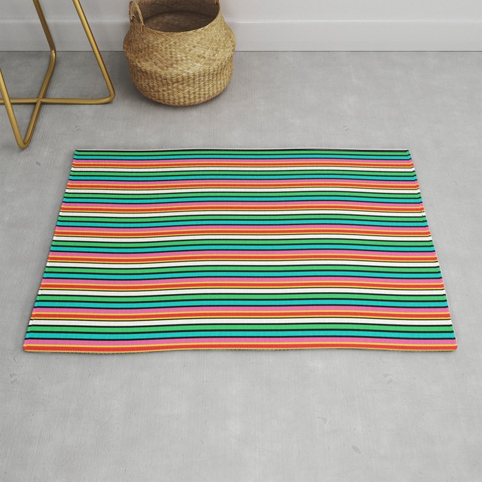 Small Candy Colored Deckchair Stripes in Pink, Aqua and Mint Rug