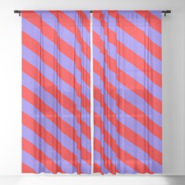 [ Thumbnail: Medium Slate Blue and Red Colored Stripes/Lines Pattern Sheer Curtain ]