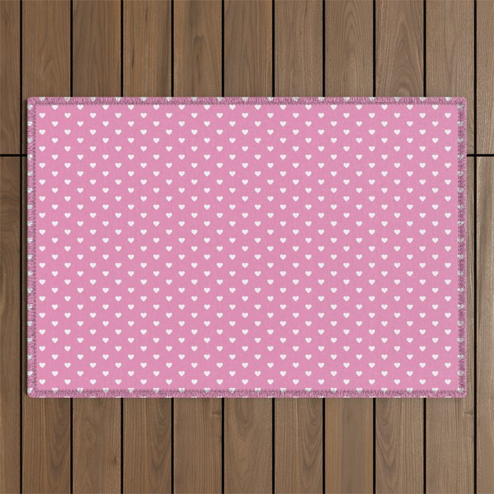 Small White Heart pattern On Hot Pink Background Outdoor Rug