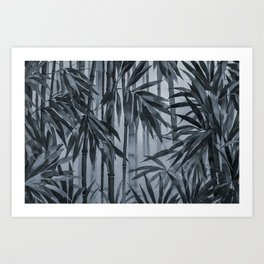 Tropical Bamboo Forest Grey Blue Art Print