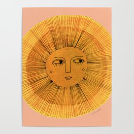 Sun Drawing Gold and Pink Poster