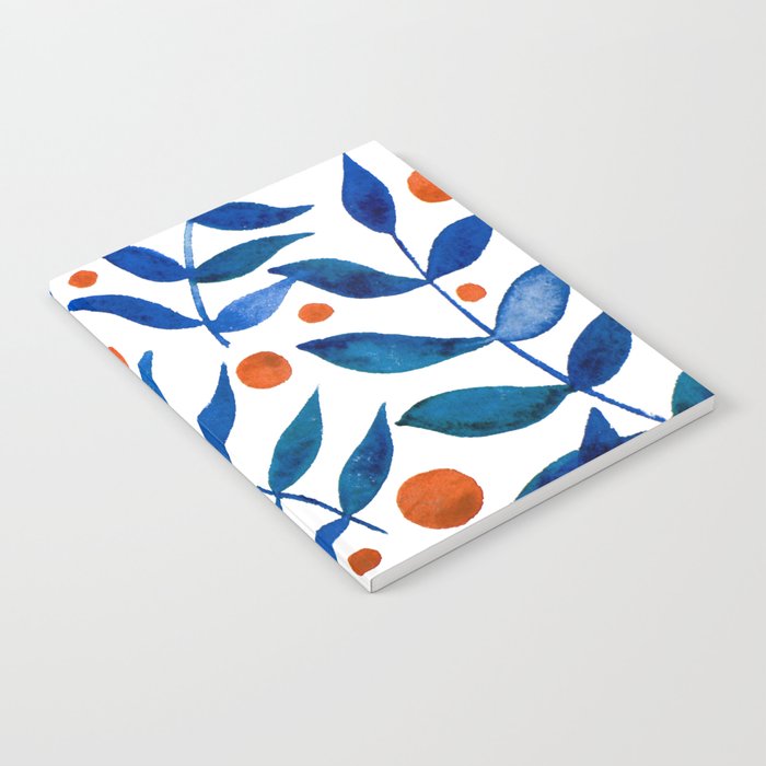 Watercolor berries and branches - blue and orange Notebook