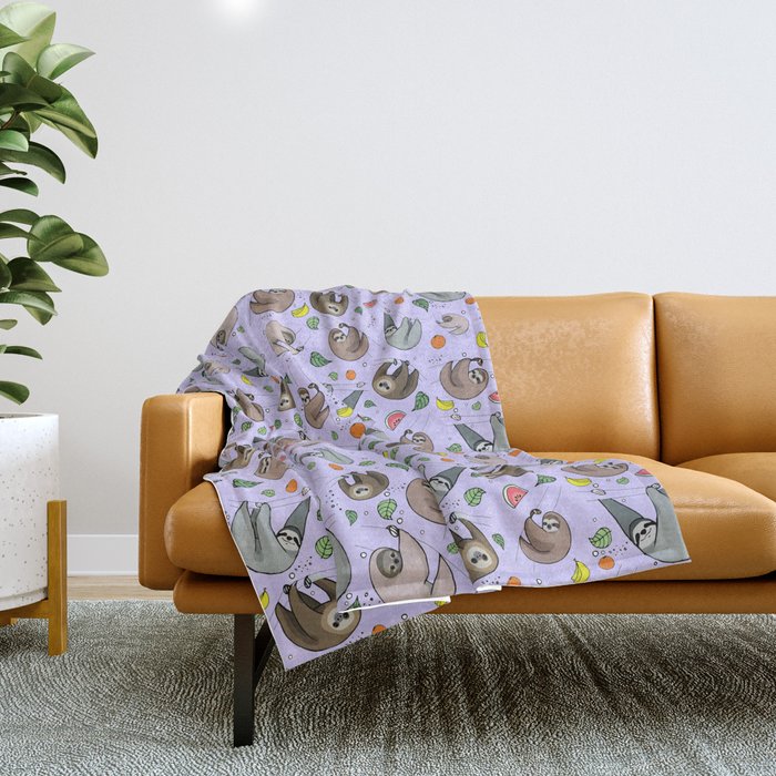 Pretty Sloth Pattern Throw Blanket