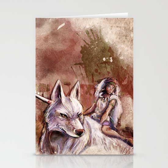 Miyazaki's Mononoke Hime - San and the Wolf TraDigital Painting Stationery Cards