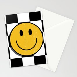 Smiley Face with Black and White Chessboard Background Stationery Card