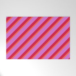 [ Thumbnail: Red, Orchid & Crimson Colored Stripes/Lines Pattern Welcome Mat ]