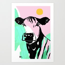Mr. Cow - Colorful Pop Art - | pink green turquoise black yellow white | Art Print