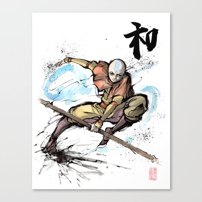 Aang From Avatar The Last Airbender Sumi Watercolor Canvas Print