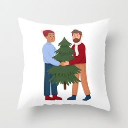 Couple with christmas tree Throw Pillow