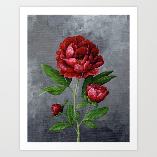 Red Peony Flower Painting Art Print By Hannahpickeringart Society6