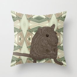 Cute Gerbil on a green patterned background Throw Pillow