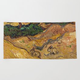 Landscape with Rabbits, 1889 by Vincent van Gogh Beach Towel