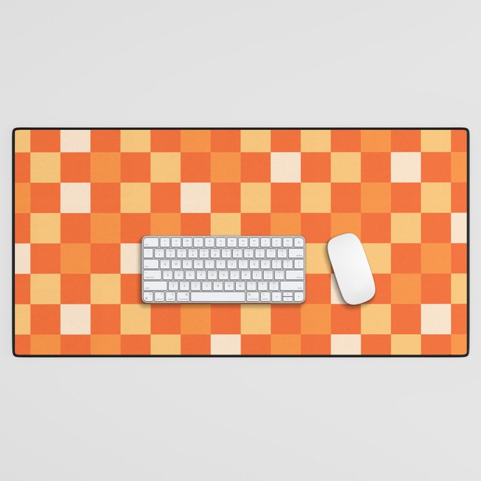 Checkerboard Check Pattern in Orange Tangerine Tones Desk Mat
