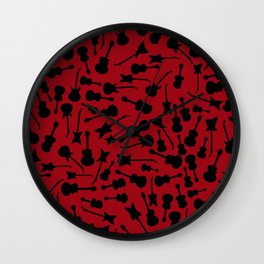 Guitar Silhouettes on Red Wall Clock