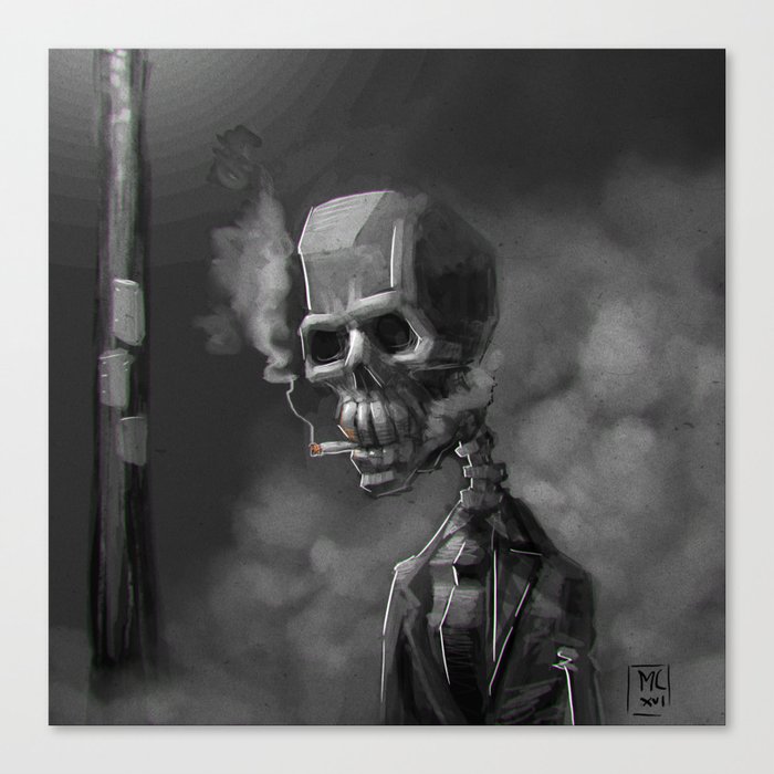 Noir Skeleton Digital Illustration Canvas Print By Marcuscoltin