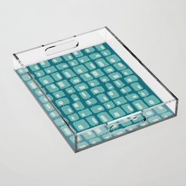 Funky Squares Retro Pattern Teal and Aqua Acrylic Tray
