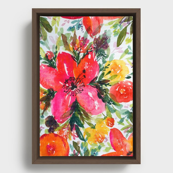 watercolor flowers: chinese rose Framed Canvas