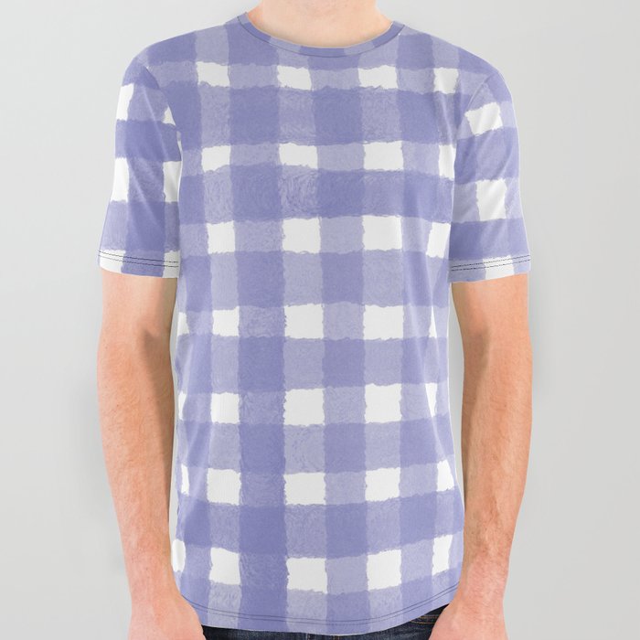 Purple Watercolour Farmhouse Style Gingham Check All Over Graphic Tee