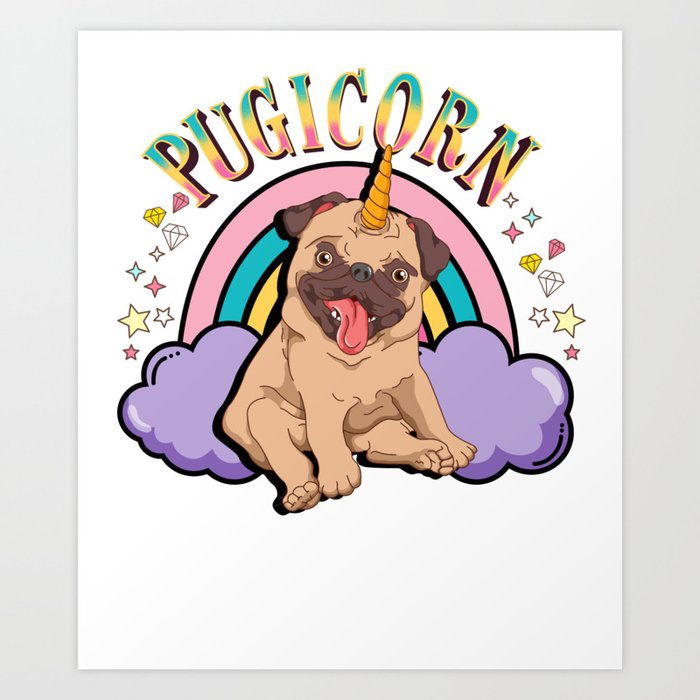 Cute Pugicorn Design Pug Unicorn Gift Idea Art Print By