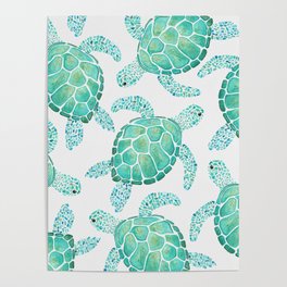 Sea Turtle Pattern - Blue Poster