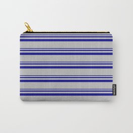 [ Thumbnail: Dark Blue and Grey Colored Pattern of Stripes Carry-All Pouch ]