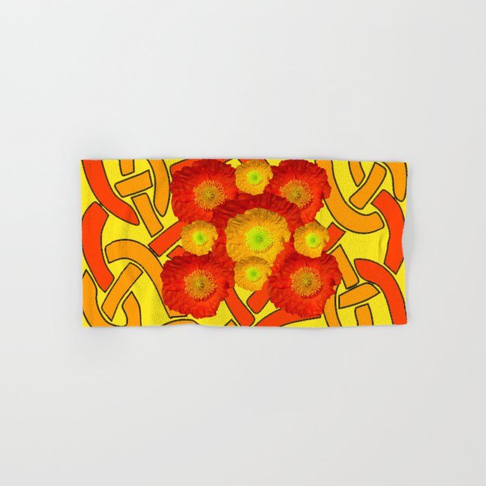 Decorative Orange Poppies Color Yellow Celtic Art Hand Bath Towel By Sharlesart Society6