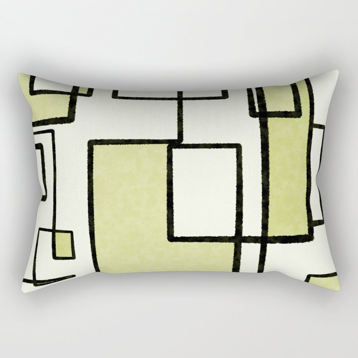 Piet Composition in Retro Avocado Sage Light Green Mid-Century Modern Minimalist Geometric Abstract Rectangular Pillow