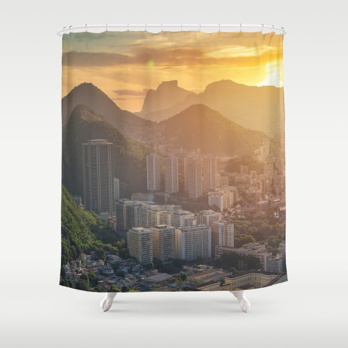 Brazil Photography - Beautiful Sun Rise Over Rio De Janeiro Shower Curtain