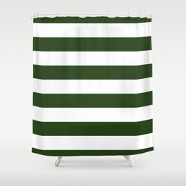 Large Dark Forest Green and White Cabana Tent Stripes Shower Curtain