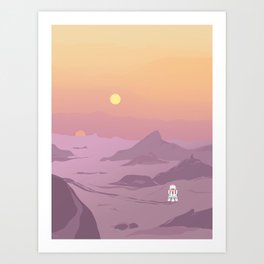 "R5-D4 Tatooine Sunset" by Lyman Creative Co Art Print | Graphicdesign, Tatooine, Starwars, Carrie Lyman, Droid, Galactic Empire, Twin Suns, Binary Suns, Star Wars, R5 D4 