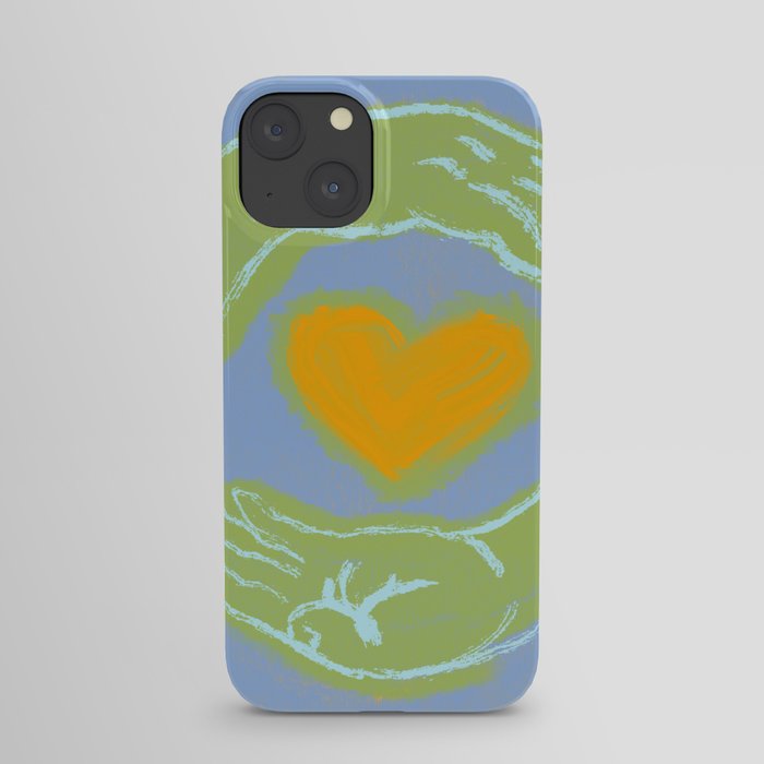 Heart in Hands, Yellow Digital Screenprint, Center Love in Our Communities iPhone Case
