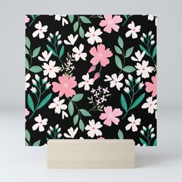 Gouache Flowers Green And Black Mini Art Print