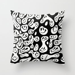 Black and White Dripping Smiley Throw Pillow