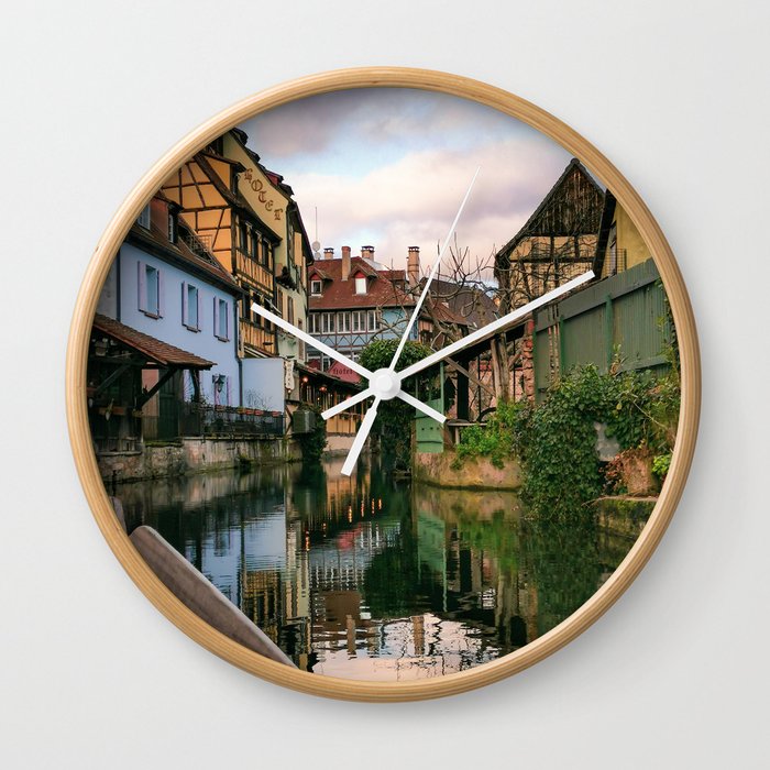 Boat ride at sunset in Colmar Wall Clock