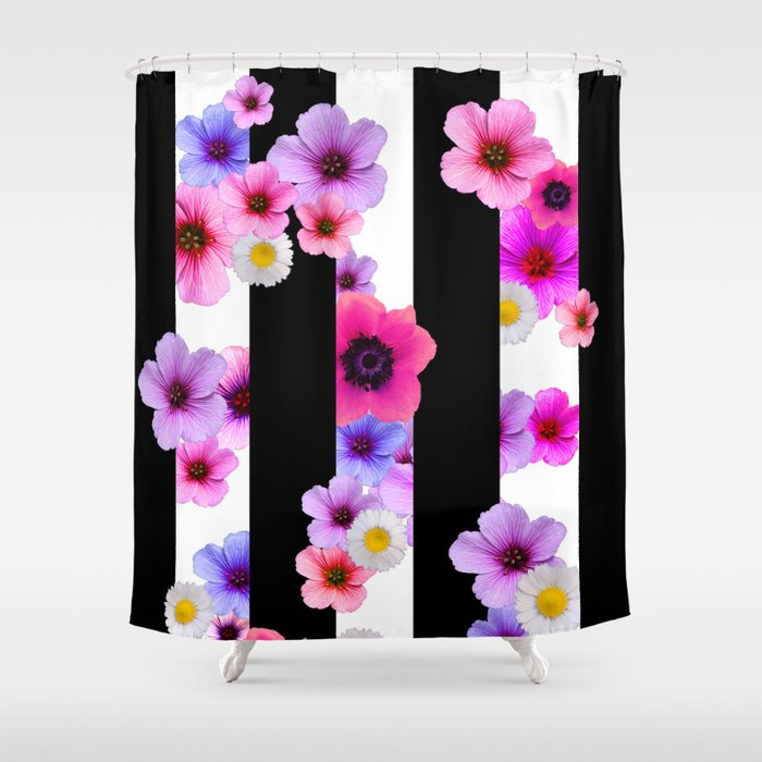 Flowers and Stripes 3 Shower Curtain