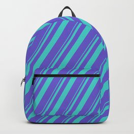 [ Thumbnail: Turquoise & Slate Blue Colored Stripes/Lines Pattern Backpack ]