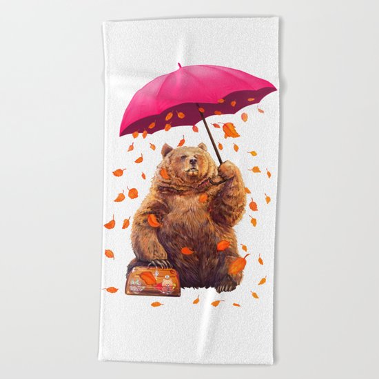 autumn bear Beach Towel