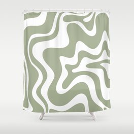 Liquid Swirl Abstract Pattern in Sage Green and White Shower Curtain
