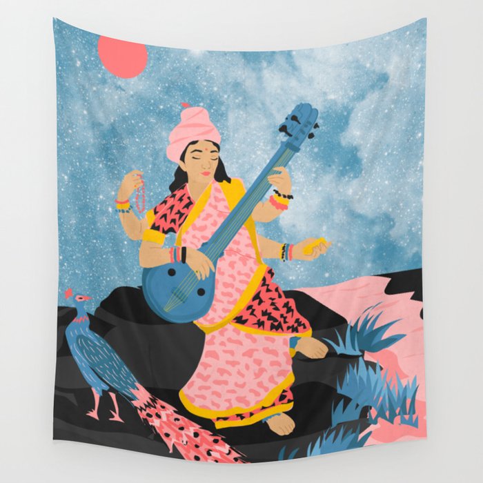 Saraswati Wall Tapestry by Bosquetro Society6