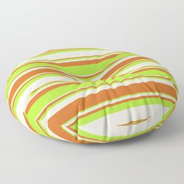 [ Thumbnail: Beige, Chocolate & Light Green Colored Lined/Striped Pattern Floor Pillow ]