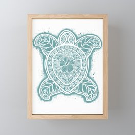 Pasifika Turtles - white on aqua Framed Mini Art Print