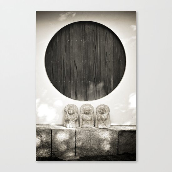 Jizo in Black and White, Kyoto Canvas Print